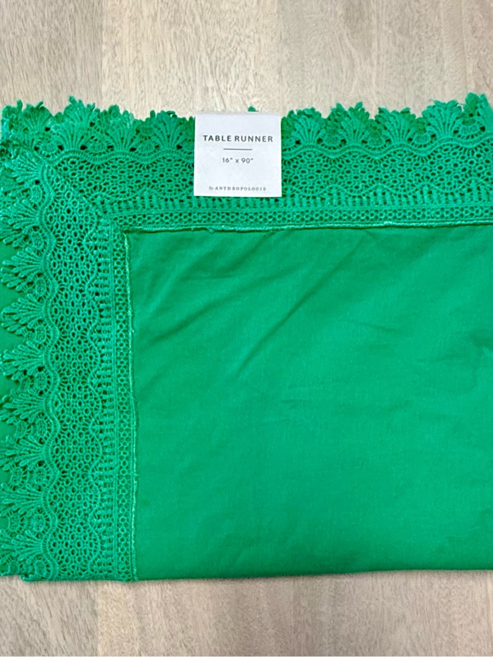 Anthropologie Marietta Cotton Lace Table Runner 100%Cotton Green
